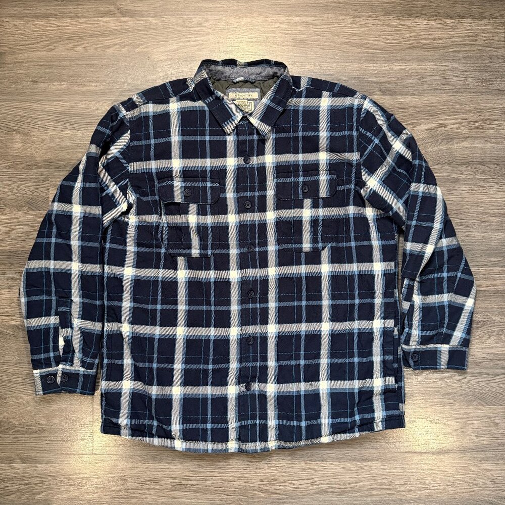 L.L. Bean Men's Insulated Flannel Shirt Jacket - Navy/White
